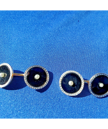 ELEGANT VINTAGE ART DECO 14K GOLD PLATINUM PEARL ONYX CUFF LINKS BUTTONS - $1,861.36 CAD