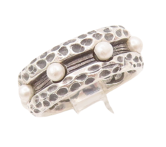 925 Sterling Silver Vintage Ring Solid Dented Borders &amp; Beaded  Sz 7  RG... - £42.42 GBP