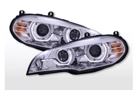 Fk Pair Led Drl Tfl Servo Halo Angel Eye Headlights Bmw X5 E70 08-13 Chrome Lhd - £422.14 GBP