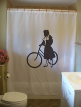 Printed Shower Curtain antique girl bike wheel old fashioned Edwardian b... - $90.00