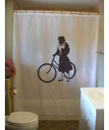 Printed Shower Curtain antique girl bike wheel old fashioned Edwardian b... - £71.11 GBP