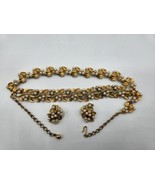 Vintage BSK Pearl leaf floral Necklace, bracelet earrings set - £17.33 GBP