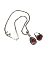 Premier Designs Chili Pepper 925 Silver Necklace Pendant and size 7 Ring - $65.55