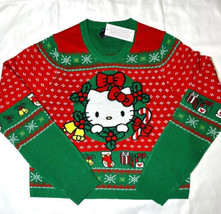 Sanrio Hello Kitty Women’s Christmas Wreath Red Green Sweater New Medium - £43.44 GBP