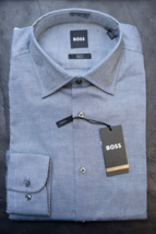 HUGO BOSS Homme Hank Kent Slim Fit Bleu Foncé Stretch Coton Robe Chemise 37 14.5 - $64.20