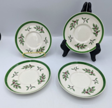 4 VTG Christmas Spode Plates X-mas Tree Tea Saucers S3324 Made in England - $27.92
