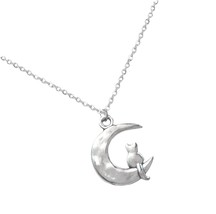 Silver Kitty Cat on The Moon Pendant Necklace for - £43.69 GBP