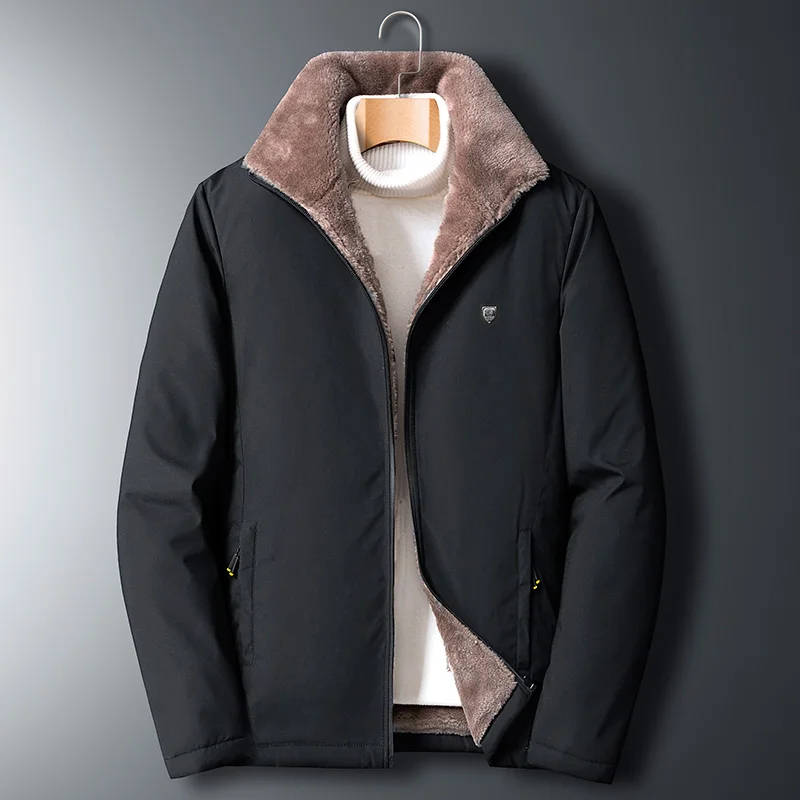 Winter Fleece Thick Jacket Men Warm Grey Windbreaker  Collar Coat Plus Size High - £184.13 GBP