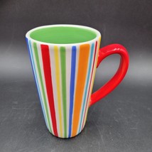 Colorful Sonoma Lifestyle Summer Stripe Tall Latte Coffee Mug Red Handle 6&quot; - £9.33 GBP