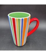 Colorful Sonoma Lifestyle Summer Stripe Tall Latte Coffee Mug Red Handle 6&quot; - $16.23 CAD