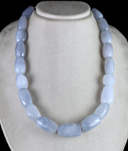 Natural Blue Chalcedony Beads Faceted Tumble 1065 Ct Gemstone Silver Necklace - £633.53 GBP