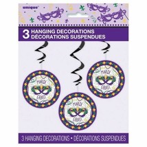 Jazzy Mardi Gras 3 Hanging Swirl Decorations Cutouts 26&quot; - £3.88 GBP