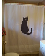 Shower Curtain black cat tail bright eyes feline pet - £55.94 GBP