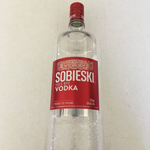 Empty embossed plastic Sobieski vodka bottle red label - $19.75