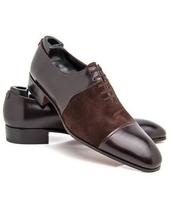 Handmade Men Two Tone Formal Shoe,Brown Leather &amp; Suede Toe Cap Full Upper Shoe - £115.47 GBP
