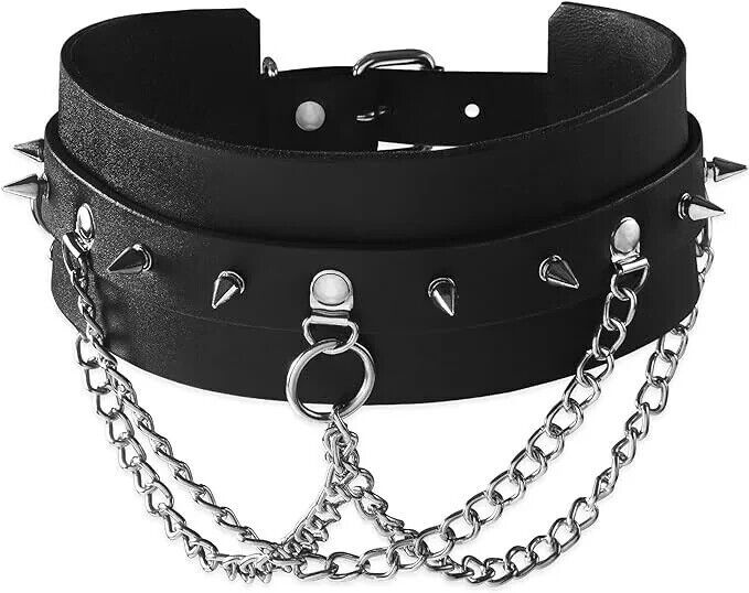 Cowhide Leather Necklace Neck Choker Cool Punk Gothic Collar for Women and Men