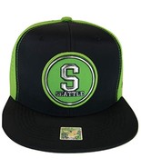 Seattle Men&#39;s Patch Style Breathable Snapback Baseball Cap (Navy/Lime) - £11.95 GBP