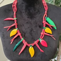 Womens Red Chili Pepper Wood Bead Vegetable Collar Necklace with S Hook Clasp - £20.70 GBP