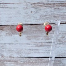 Vintage Clip On Earrings Dainty 0.25&quot; Red Ball - Small Earrings - £11.14 GBP