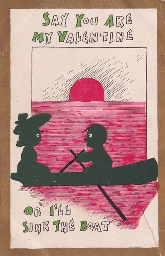 Antique VALENTINE&#39;S DAY Sink the Boat Sunset Rowboat Postcard C54 - $2.96