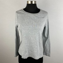 Talbots Womens Petite Large L Solid Gray Long Sleeve Casual Pullover Shirt - $16.06