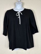 Susan Graver Weekend Womens Plus Size 2X Blk Laced Neck Knit Top 3/4 Sleeve - £15.16 GBP