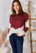 Hailey &amp; Co Full Size Color Block Dropped Shoulder Knit Top - £33.62 GBP
