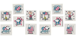 Peanuts Patriotic Temporary Tattoos Snoopy Woodstock Charlie Brown, Set ... - £7.71 GBP