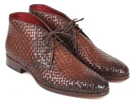 Paul Parkman Mens Shoes Boots Brown Chukka Leather Woven Handmade CK82WVN - $604.99