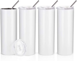 PYD Life Sublimation Blanks Skinny Tumbler White 20 OZ Straight Stainless Steel - £35.39 GBP