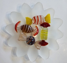 Vintage Murano Venetian Hand Blown 4 Pieces Glass Wrapped Candy In Dish - £39.56 GBP