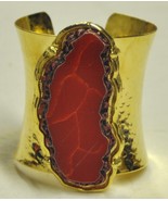 Red Coral Gold Cuff Bracelet - £13.36 GBP