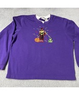 VTG White Stag Halloween Sweatshirt Top Women Large Purple Witch Cat Wit... - $19.53 CAD