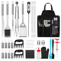 41Pcs BBQ Grill Tool Set with Storage Bag Extra Thick Stainless Steel Spatula Fo - £45.86 GBP