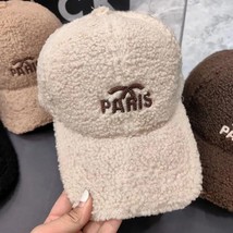 Letter Embroidered Lamb&#39;s Wool Baseball Cap Women&#39;s Winter Warmth Skinny... - $13.50