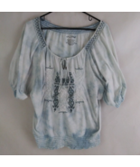 RXB Women&#39;s Blue &amp; White Embroidered Beaded Scoop Neck Blouse Size Large - $20.10 CAD