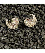 Vintage Bogoff Clear Rhinestone Twist-Back Crescent Moon Stud Earrings - $405.98 MXN