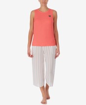 DKNY Womens Sleepwear Tank Top &amp; Capri Pants Pajama Set Coral/White Size X-Large - £61.72 GBP