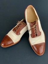 Men&#39;s New Spectator Two Tone Brown White Brogue Cap Toe Vintage Leather Shoes - £109.69 GBP