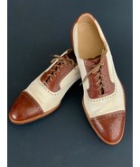 Men's New Spectator Two Tone Brown White Brogue Cap Toe Vintage Leather Shoes - $137.19