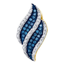 10k Yellow Gold Round Blue Color Enhanced Diamond Cluster Fashion Pendant 1/10 - £158.57 GBP