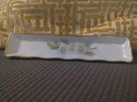 Vintage porcelain trinket dish,  flowers, rectangular hand painted  signed csp - £10.13 GBP