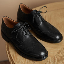 Women&#39;s genuine leather lace-up flats oxfords carving british style round toe gr - £95.01 GBP