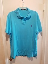 Ralph Lauren Polo XXL Solid Aqua Blue Purple Pony Logo Short Sleeve Cotton Shirt - £15.84 GBP