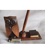 VINTAGE SOVIET USSR DESKTOP NOTEBOOK PEN HOLDER SOLID BRASS OWL ABOUT 1970 - €33,29 EUR