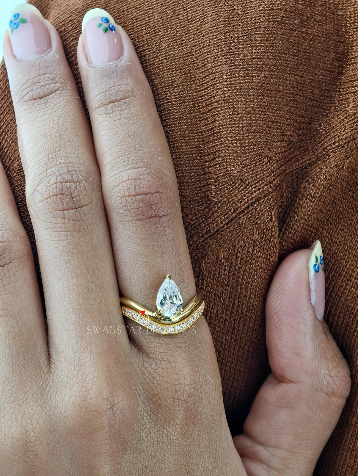 Lab Grown 1 CT Diamond Ring Pear And Round Cut Engagement Ring 14K Yellow Gold Item image 6