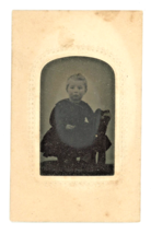 CIRCA 1860&#39;S Paper Framed TINTYPE Adorable Child Standing on Chair Wearing Dress - £9.56 GBP