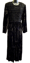 Karin Stevens Black Velvet Dress Ruched Shirred Elastic Bodice size 10 L... - $29.65