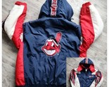 Vintage MLB Cleveland Baseball Indians Zip Hood Puffer Chief Wahoo Coat ... - £87.58 GBP