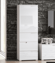 Santino White Gloss Slim Tallboy Storage Unit with Cupboard and Drawers S11 - £201.90 GBP